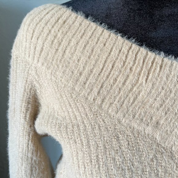 H&M Off Shoulder V-Neck Sweater Beige - Picture 3 of 4